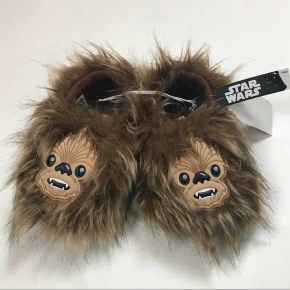New Star Wars Chewbacca Toddler Boy’s Brown Furry Slip On Slippers Medium 7//8
